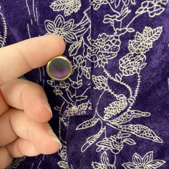 Vtg 70s Alpaq purple velvet floral print boho pant - Picture 3 of 7